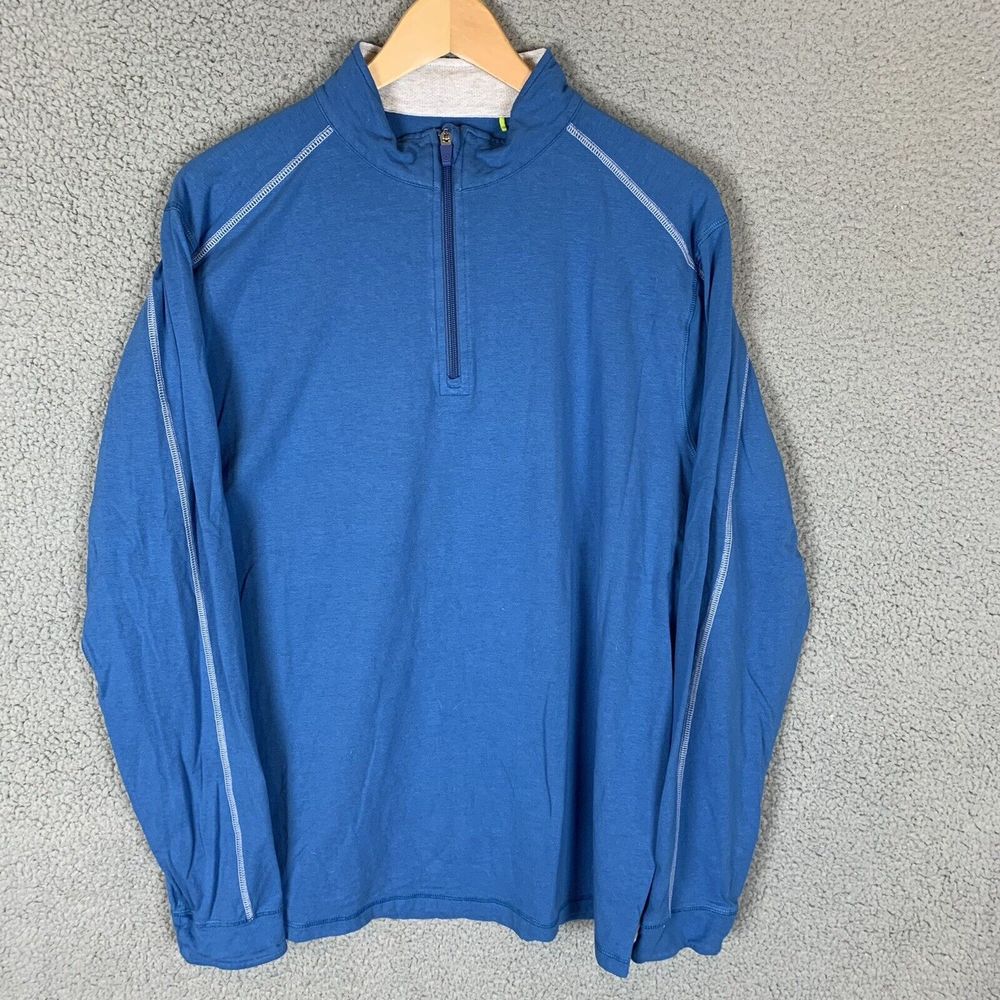 S Tasc Shirt Men’s L Blue Long Sleeve Bamboo 1/4 Zip‎ Mock Neck Pullover